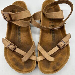 Birkenstock Yara Women’s Tan Leather Wrap Around Ankle Strap Sandals Sz 39 W8 M6